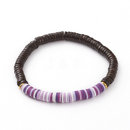 Polymer Clay Heishi Beads Stretch Bracelets BJEW-JB05811-02-1