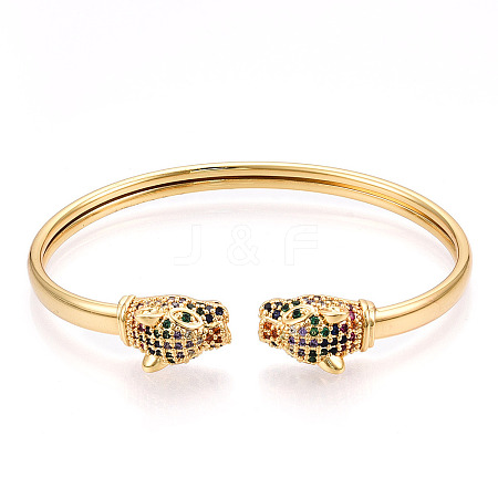 Brass Micro Pave Cubic Zirconia Cuff Bangles BJEW-T018-06G-NF-1