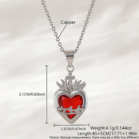 Brass Pave Red Resin Scared Heart Pendant Necklaces for Women FS-WG476F5-07-1