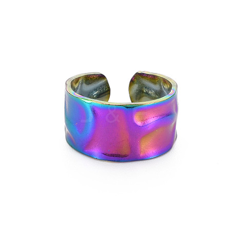 Rainbow Color 304 Stainless Steel Hammered Cuff Ring RJEW-N038-045M-1