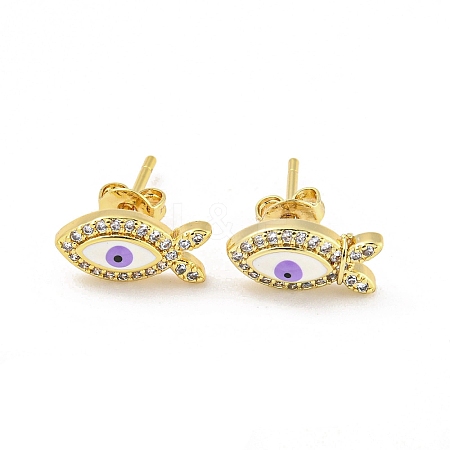 Fish with Evil Eye Real 18K Gold Plated Brass Stud Earrings EJEW-L269-104G-02-1