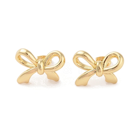 Bowknot Brass Stud Earrings EJEW-S231-02G-02-1