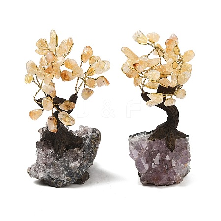 Natural Yellow Quartz Chips Tree Sculpture DJEW-K026-01B-1