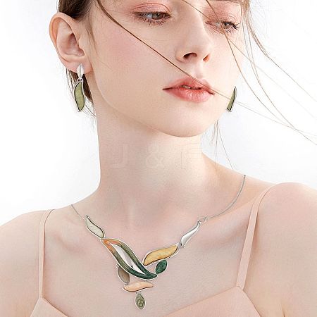 Leaf Alloy Enamel Pendant Necklaces & Stud Dangle Earrings Sets WG0AB14-01-1