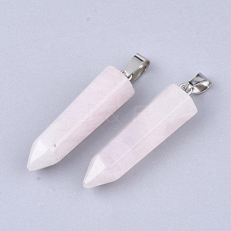 Natural Rose Quartz Point Pendants G-R220-34Q-1