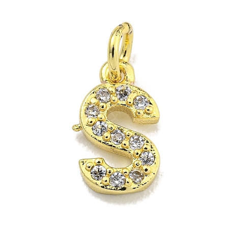 Letter Brass Micro Pave Clear Cubic Zirconia Pendants KK-K354-06G-S-1