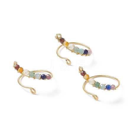 Natural Mixed Gemstone Braided Beaded Chakra Open Cuff Ring X-RJEW-JR00548-1