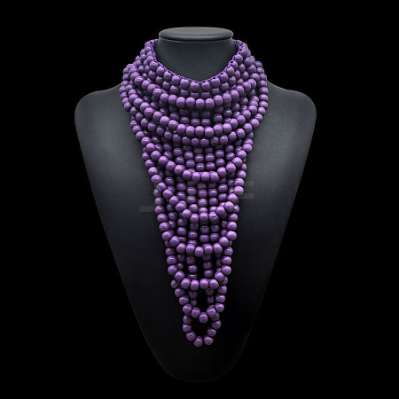 Round Wood Beaded  Multi Layered Bib Necklaces for Women FS-WG9E278-10-1