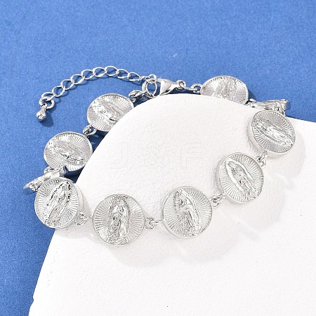 Flat Round with Virgin Mary Brass Link Chain for Women BJEW-K248-06B-P-1