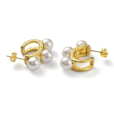 Ion Plating(IP) Plastic Pearl Beaded C-shape Stud Earrings EJEW-K244-02G-1