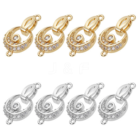 8Pcs 2 Colors Brass Micro Pave Clear Cubic Zirconia Fold Over Clasps KK-ME0003-49-1