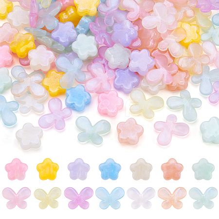  140Pcs 14 Styles Acrylic Resin Beads OACR-TA0001-28-1