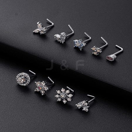 316L Surgical Stainless Steel Pearl Pink Cubic Zirconia L-Shaped Nose Rings WG135CD-17-1