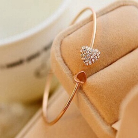 Double Heart Alloy Rhinestone Cuff Bangles for Women WGD430F-03-1