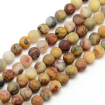 Frosted Natural Crazy Agate Round Bead Strands G-M063-8mm-02-1