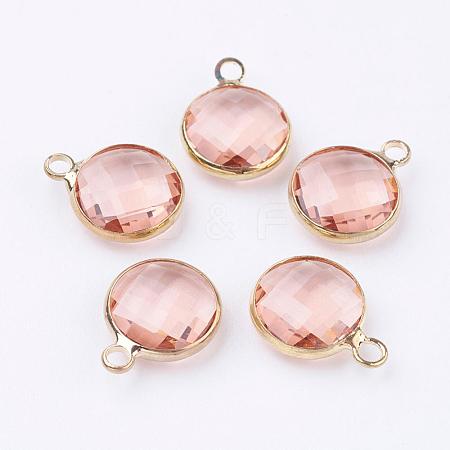 Golden Tone Brass Glass Flat Round Charms GLAA-M003-A-16G-1