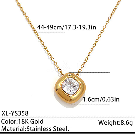 304 Stainless Steel Pave Clear Cubic Zirconia Geometric Pendant Necklaces for Women WGD0538-01-1
