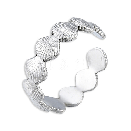 304 Stainless Steel Shell Wrap Open Cuff Ring for Women X-RJEW-N038-100P-1