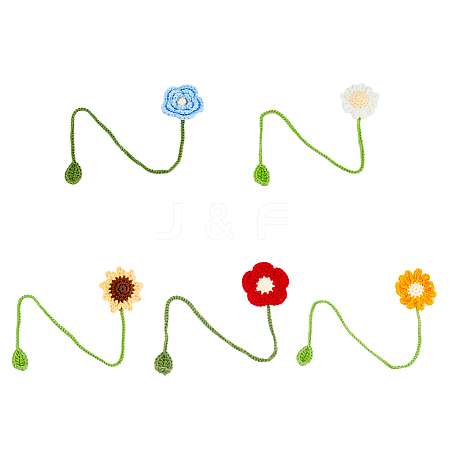 SUPERFINDINGS 5Pcs 5 Styles Handmade DIY Wool Crochet Flower AJEW-FH0004-32-1