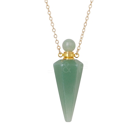 Natural Green Aventurine Faceted Cone Perfume Bottle Pendant Necklace PW-WG8F691-12-1