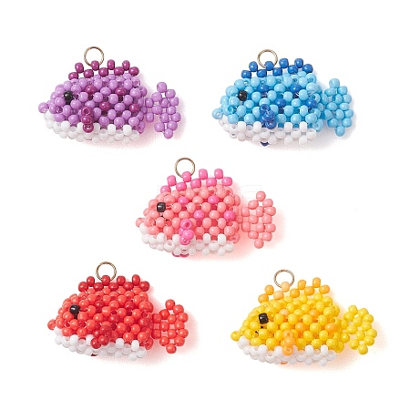 Glass Seed Beaded Fish Pendants PALLOY-MZ01234-1