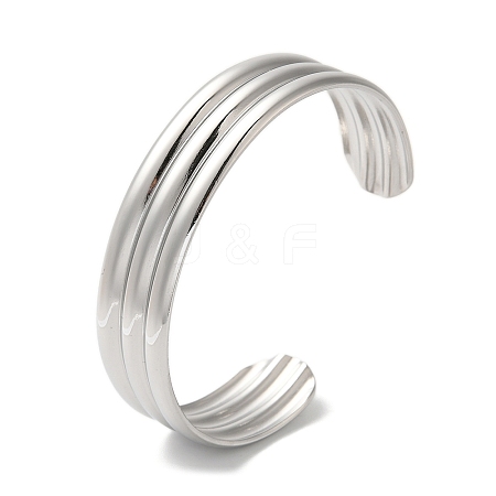 Titanium Steel Grooved Open Cuff Bangles for Women BJEW-G719-22P-1