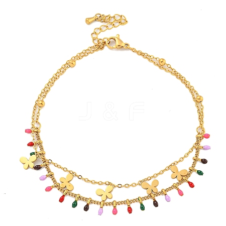 Boho 304 Stainless Steel Enamel Anklets AJEW-P125-01C-G-1