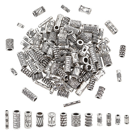 120Pcs 12 Styles Tibetan Style Alloy Tube Beads FIND-PH0020-79-1