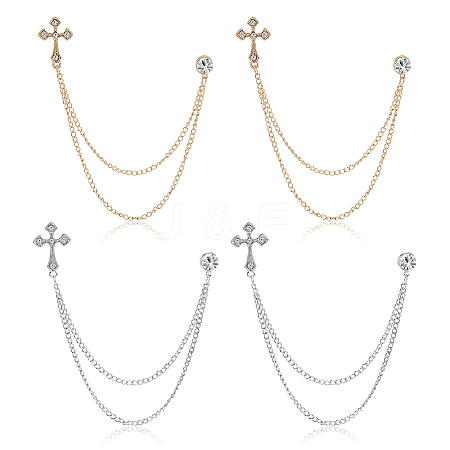 4Pcs 2 Colors Alloy Rhinestone Hanging Chain Brooch JEWB-FG0001-65-1