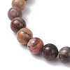 Natural Petrified Wood Round Stretch Bracelets BJEW-JB12610-01-4