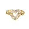 Cubic Zirconia Heart Open Cuff Ring X-RJEW-N035-110-1