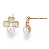 Natural Pearl with Resin Clover Stud Earrings PEAR-N017-06A-2