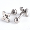 Tarnish Resistant 201 Stainless Steel Flower Barbell Cartilage Earrings EJEW-R147-26-3