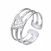 304 Stainless Steel Initial Letter V Open Cuff Ring RJEW-T023-42P-3