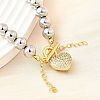 Brass Micro Pave Clear Cubic Zirconia Heart Pendant Round Beaded Necklaces for Women NJEW-D314-07PG-2