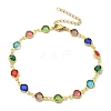 304 Stainless Steel Flat Round Acrylic Rhinestone Cup Chain Anklets for Women AJEW-B031-02G-02-4