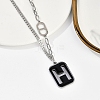 304 Stainless Steel Black Enamel H Rectangle Pendant Twisted Chain Necklaces for Women NJEW-M078-01P-1