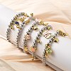 Brass Enamel Round Beads Charm Bracelets for Women BJEW-D317-11PG-1