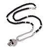Rhinestone Skull Pendant Necklace with Natural Black Agate Beads NJEW-B083-01-2