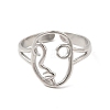 304 Stainless Steel Abstract Face Open Cuff Ring for Women RJEW-E066-06P-2