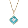 Natural Rainbow Moonstone and Handmade Glass Beaded Rhombus Pendant 304 Stainless Steel Cable Chain Necklaces NJEW-MZ00124-03-2