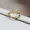 Flat Round with Evil Eye Brass Micro Pave Clear Cubic Zirconia with Enamel Cuff Rings FS-WG1191A-01-1