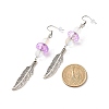 Feather with Round Beads Long Dangle Earrings for Girl Women EJEW-JE04681-6
