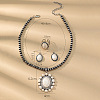 Bohemian Style Oval Alloy & Synthetic Turquoise Pendant Necklaces & Dangle Earrings & Cuff Rings Sets FS-WG676BC-01-2
