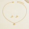 Stainless Steel Half Round Pendant Necklace & Stud Earrings Sets for Women UL7820-3