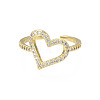 Cubic Zirconia Heart Open Cuff Ring RJEW-N035-111-1