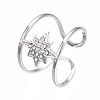 304 Stainless Steel Star Open Cuff Ring with Rhinestone RJEW-T023-89P-3