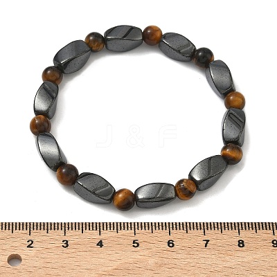 Round Natural Tiger Eye Stretch Bracelets BJEW-G072-14-1
