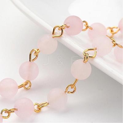 Handmade Natural Rose Quartz Beaded Chains AJEW-JB00228-02-1