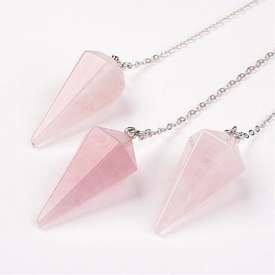 Natural Rose Quartz Hexagonal Pointed Dowsing Pendulums G-G956-D08-FF-1
